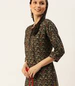 women's calf length round neck coffee brown floral straight kurta