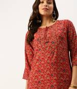 women's calf length round neck maroon floral straight kurta