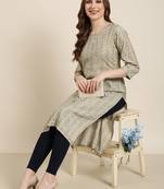 Showoff women's calf length round neck beige ethnic motifs straight kurta