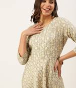 women's ankle length round neck grey floral a-line kurta