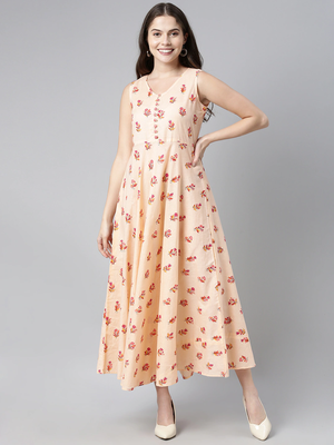 women peach floral printed maxi dress 1