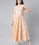 women peach floral printed maxi dress
