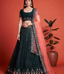 fascinating green embroidery georgette lehenga set choli with dupatta