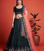 fascinating green embroidery georgette lehenga set choli with dupatta