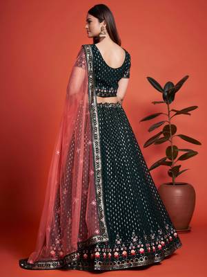 fascinating green embroidery georgette lehenga set choli with dupatta 4