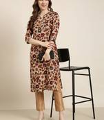 women's calf length round neck maroon floral straight kurta