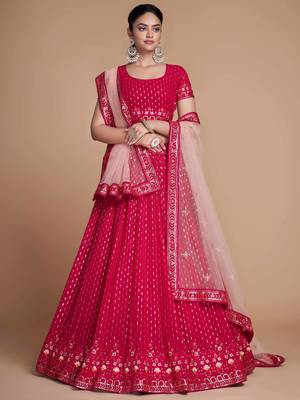 rani pink embroidery georgette wedding lehenga set choli with dupatta 1