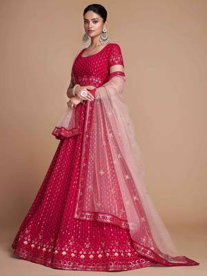 rani pink embroidery georgette wedding lehenga set choli with dupatta 2