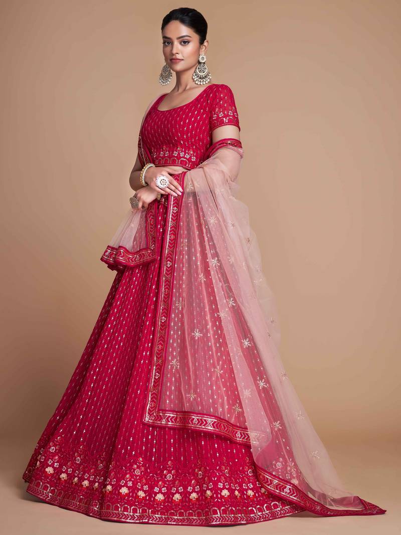 Enchanting Rani Pink Embroidery Georgette Wedding Lehenga Choli