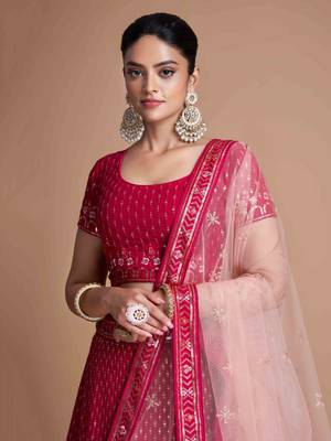 rani pink embroidery georgette wedding lehenga set choli with dupatta 3