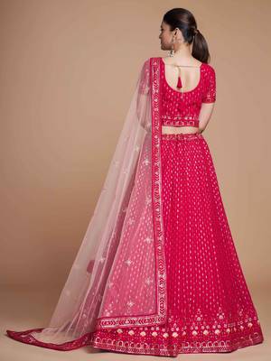 rani pink embroidery georgette wedding lehenga set choli with dupatta 4