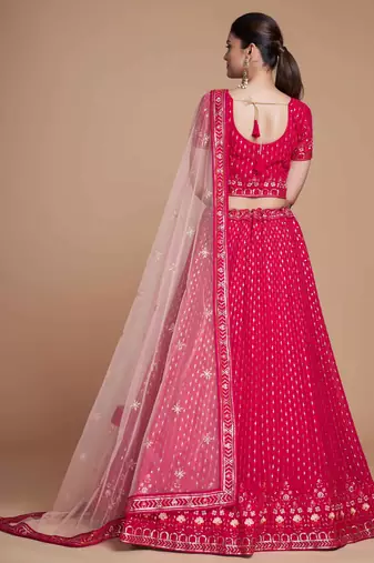 rani pink embroidery georgette wedding lehenga set choli with dupatta