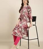 women's calf length round neck maroon abstract straight kurta