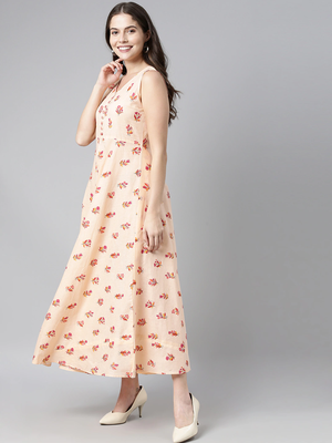 women peach floral printed maxi dress 3