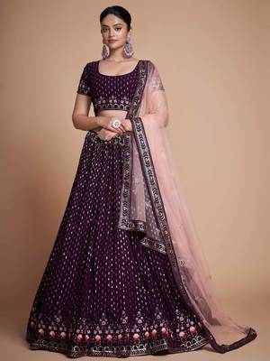 purple embroidery georgette lehenga set choli with dupatta 1