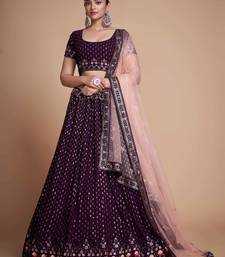 purple embroidery georgette lehenga set choli with dupatta
