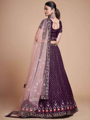 purple embroidery georgette lehenga set choli with dupatta 4