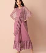 Trendmalls  Ready to Wear Georgette Foil Print work Saree with stitched Blouse