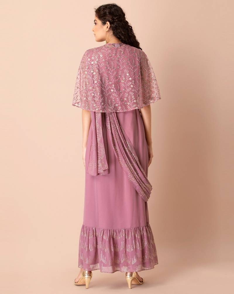 Trendmalls  Ready to Wear Georgette Foil Print work Saree with stitched Blouse