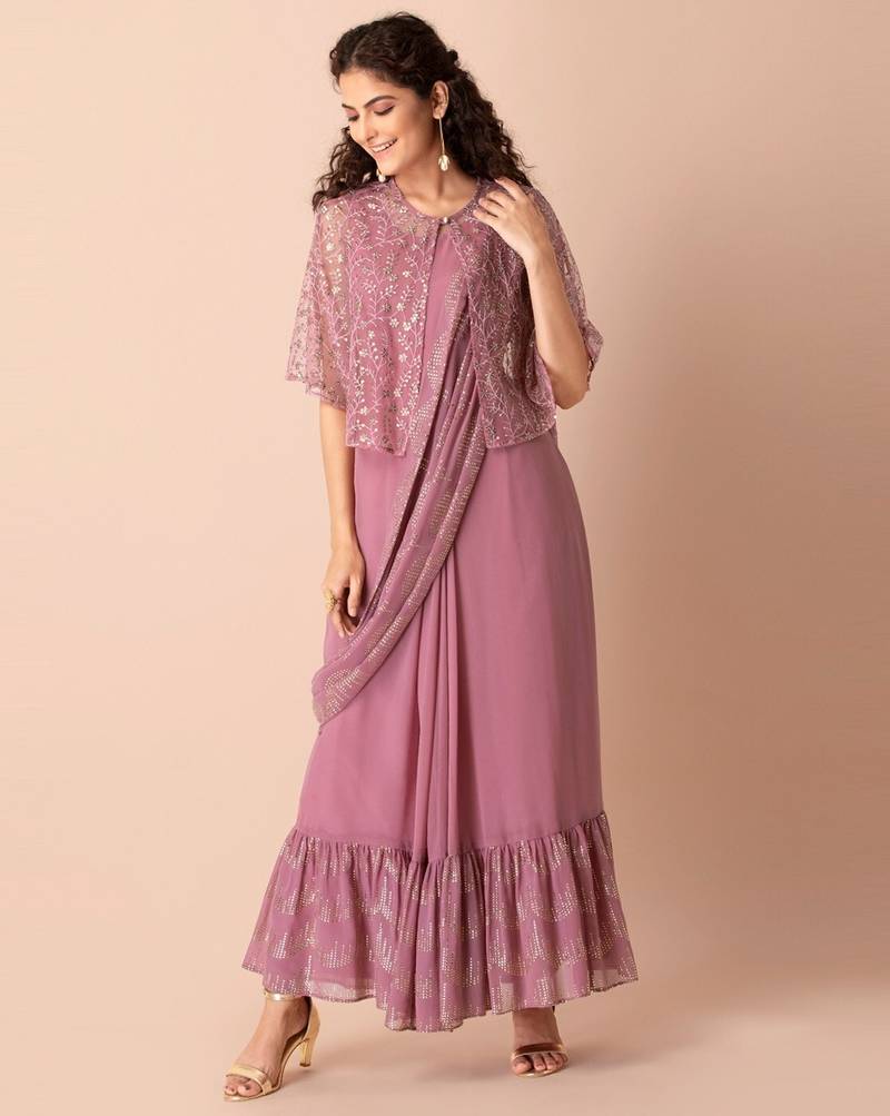 Trendmalls  Ready to Wear Georgette Foil Print work Saree with stitched Blouse