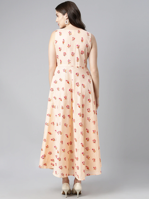 women peach floral printed maxi dress 4
