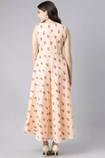 women peach floral printed maxi dress