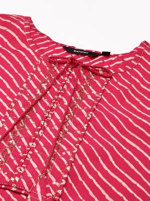 women's calf length keyhole neck fuchsia leheriya straight kurta 2