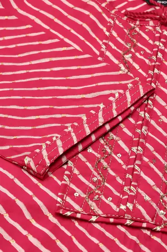 women's calf length keyhole neck fuchsia leheriya straight kurta