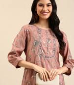 women's calf length round neck mauve floral straight kurta