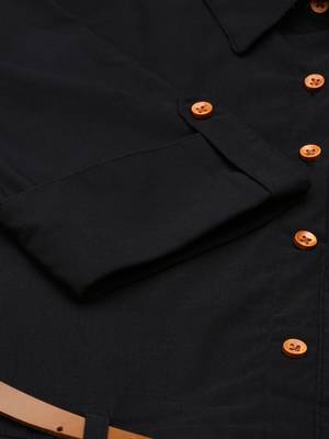 women's calf length shirt collar black solid a-line kurta 3