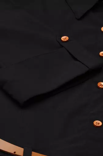women's calf length shirt collar black solid a-line kurta