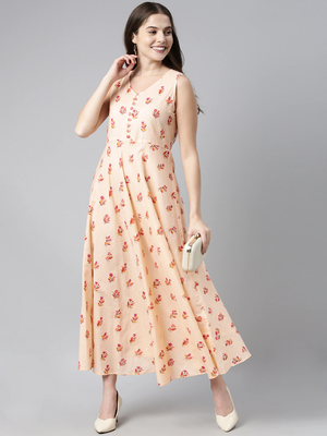 women peach floral printed maxi dress 5