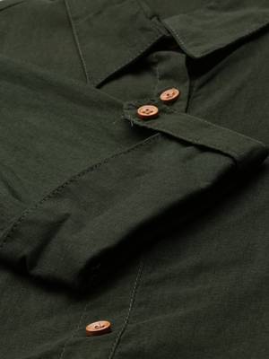 women's calf length shirt collar olive solid a-line kurta 3