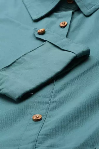 Showoff women's calf length shirt collar teal solid a-line kurta
