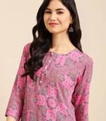 women's ankle length round neck pink ethnic motifs a-line kurta