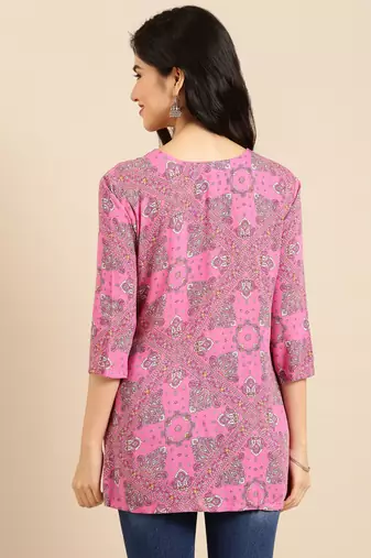 women's ankle length round neck pink ethnic motifs a-line kurta