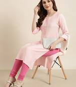 women's calf length round neck pink solid straight kurta