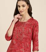 women's calf length round neck red bandhani straight kurta