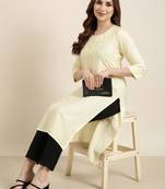 women's calf length round neck yellow solid straight kurta