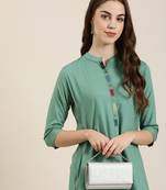 women's ankle length mandarin collar sea green solid straight kurta