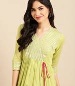 women's ankle length v-neck green solid a-line kurta