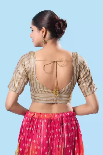 Padded Brocade V Neck Blouse