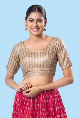 Padded Brocade V Neck Blouse 1