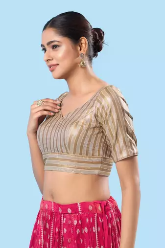 Padded Brocade V Neck Blouse