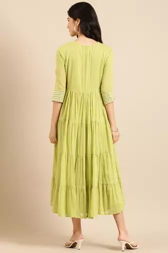 women's ankle length v-neck green solid a-line kurta