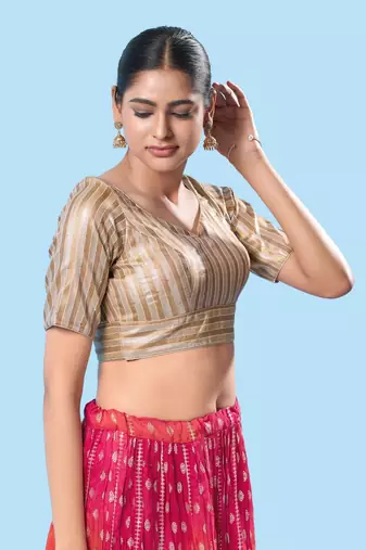 Padded Brocade V Neck Blouse