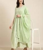 women's ankle length round neck green floral anarkali kurta comes with duppatta