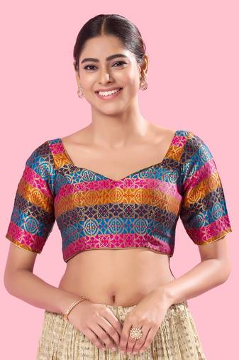 Padded Brocade Sweatheart Neck Blouse