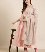 women's ankle length round neck pink solid anarkali kurta comes with duppatta