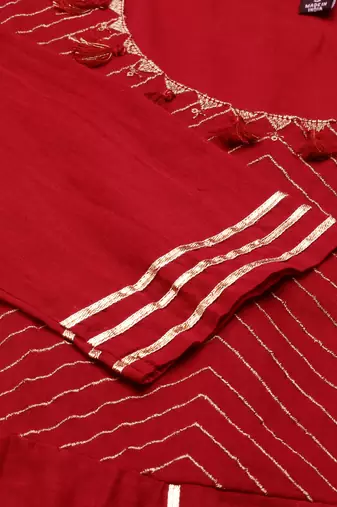 women's ankle length round neck maroon solid a-line kurta